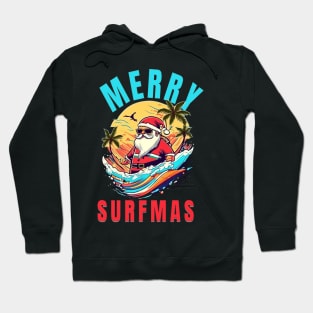 Merry Surfmas, Santa Waving, Christmas, Surf Gift, Santa Gift Hoodie